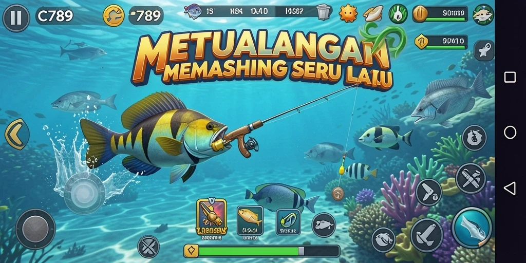 Tampilan menarik dari gameplay C789 dengan aksi memancing yang seru.