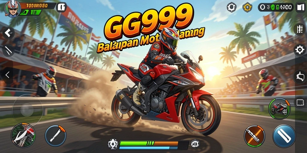Tampilan gameplay seru balapan motor dalam GG999.