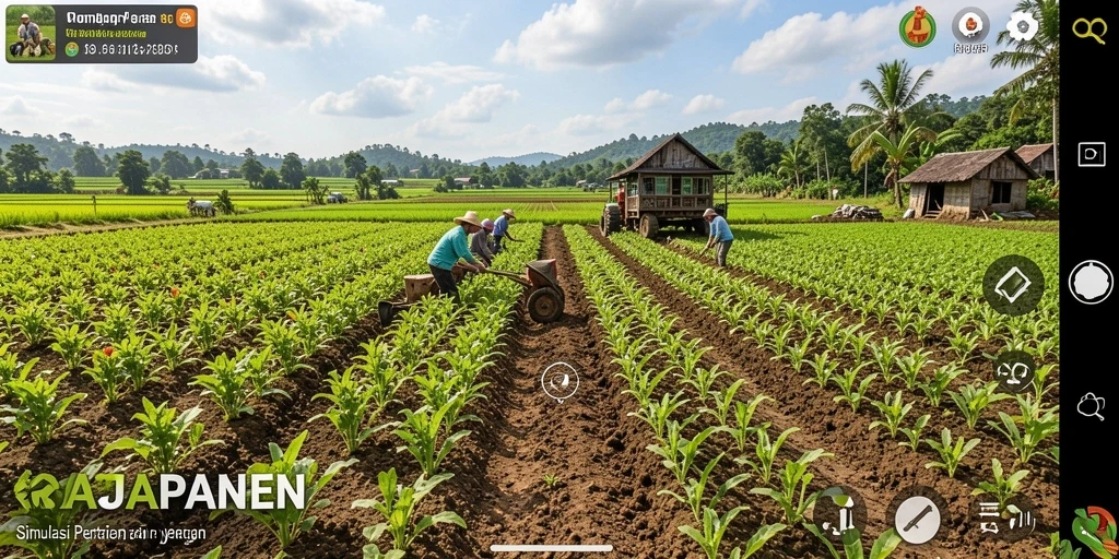 Gameplay seru dalam RAJAPANEN saat berkebun dan merawat hewan.