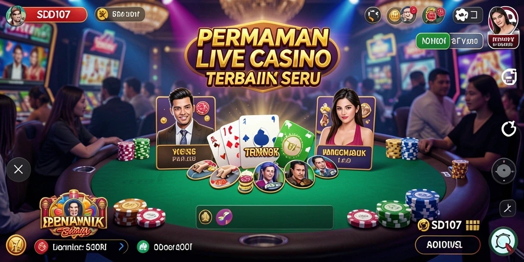 Screenshot utama SD107 menampilkan dealer profesional dan gameplay seru di Live Casino.